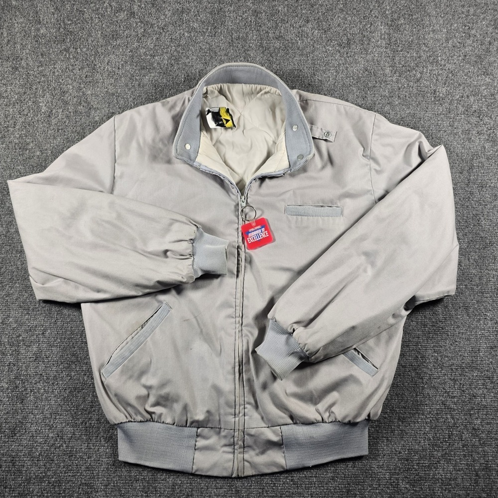 Vintage K-Brand USA Work Bomber Jacket Gray Quilted Lined Zip Inter-Motion XL
